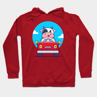 Cute Cow Driving Car Hoodie